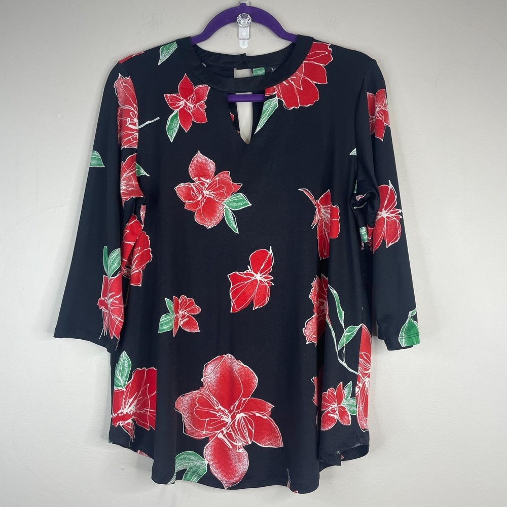Vintage Art To Wear Floral Top Womens Large Colorful Pullover Comfyl Tunic